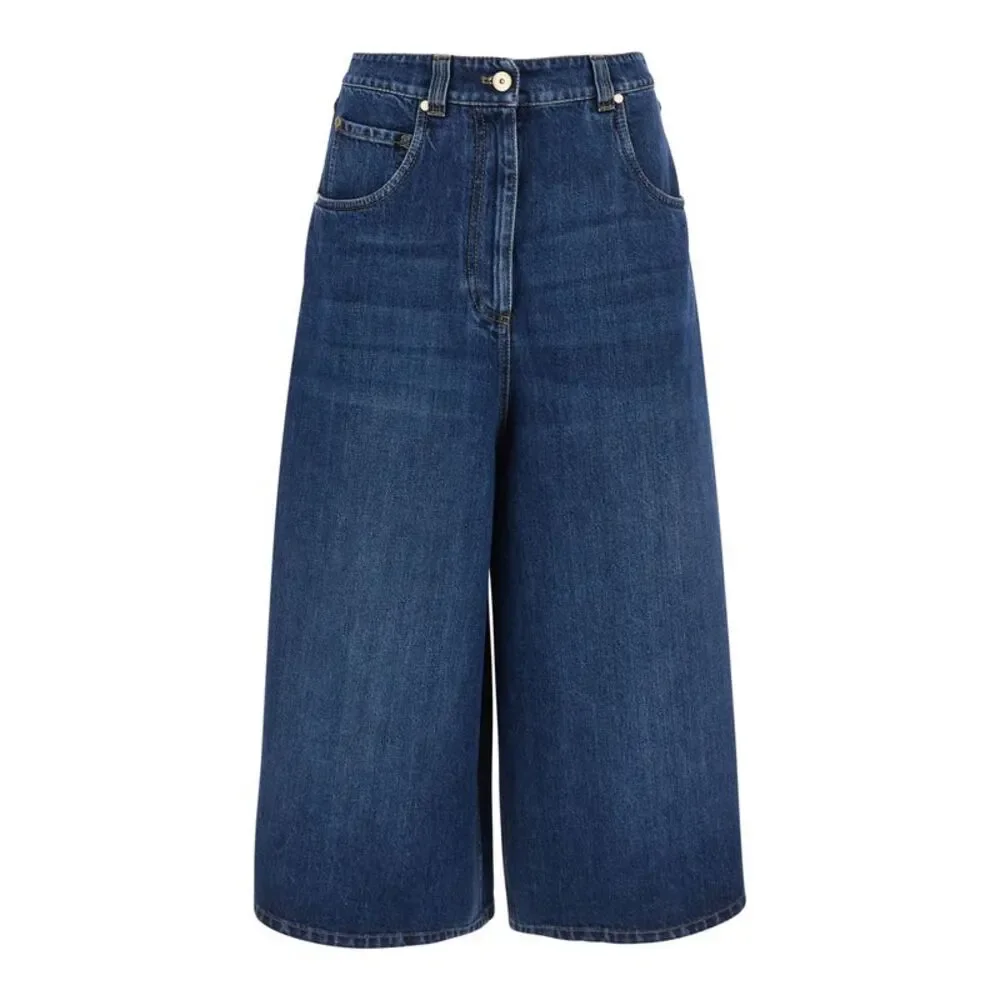 Brunello Cucinelli Women Blue Shorts With Monile On The Back In Denim For Women